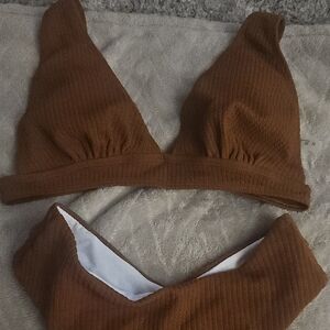 Brown Ribbed Bikini Set